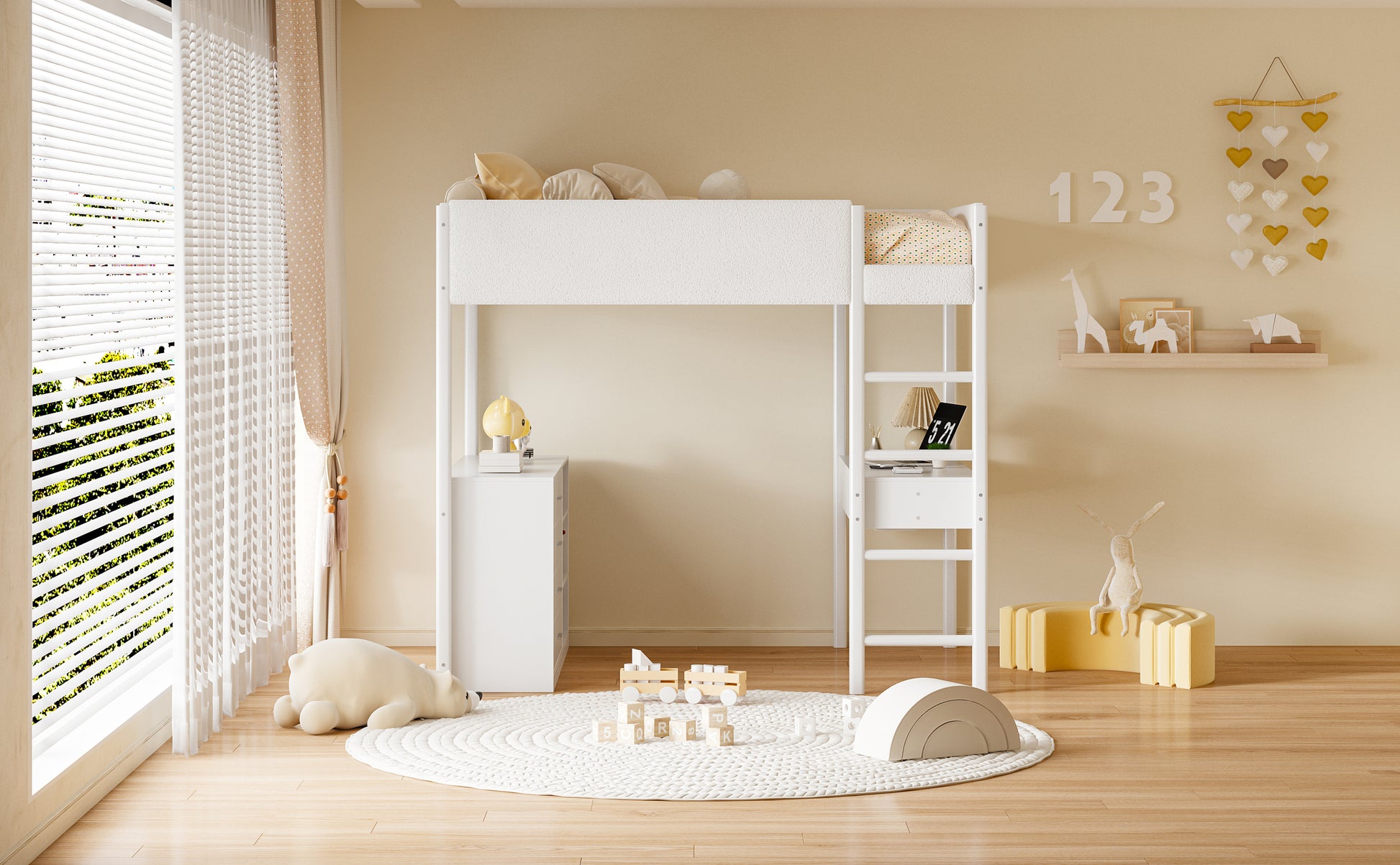 Full Size Teddy Fleeceloft Bed Wood Bed, White Full White Fleece