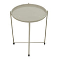 18 Inch Modern Side End Table, Round Metal Tray Top, Foldable Legs, Beige Beige Iron