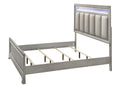 Modern Glam Style Upholstered Headboard Led Light Silver Strip Inlay Edges Light Gray Finish 1Pc King Size Bed Wooden Bedroom Furniture Light Gray Solid Wood
