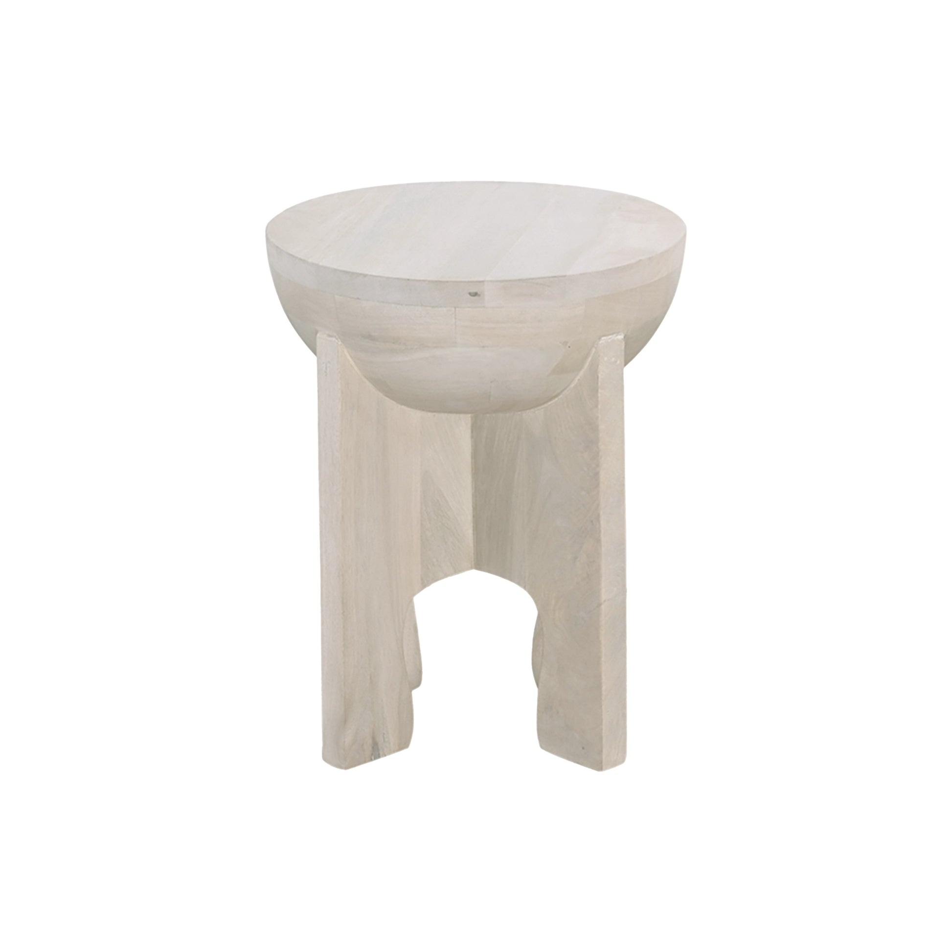 Tomas 20 Inch Side End Table, Mango Wood Drum Top, Classic Washed White White Solid Wood