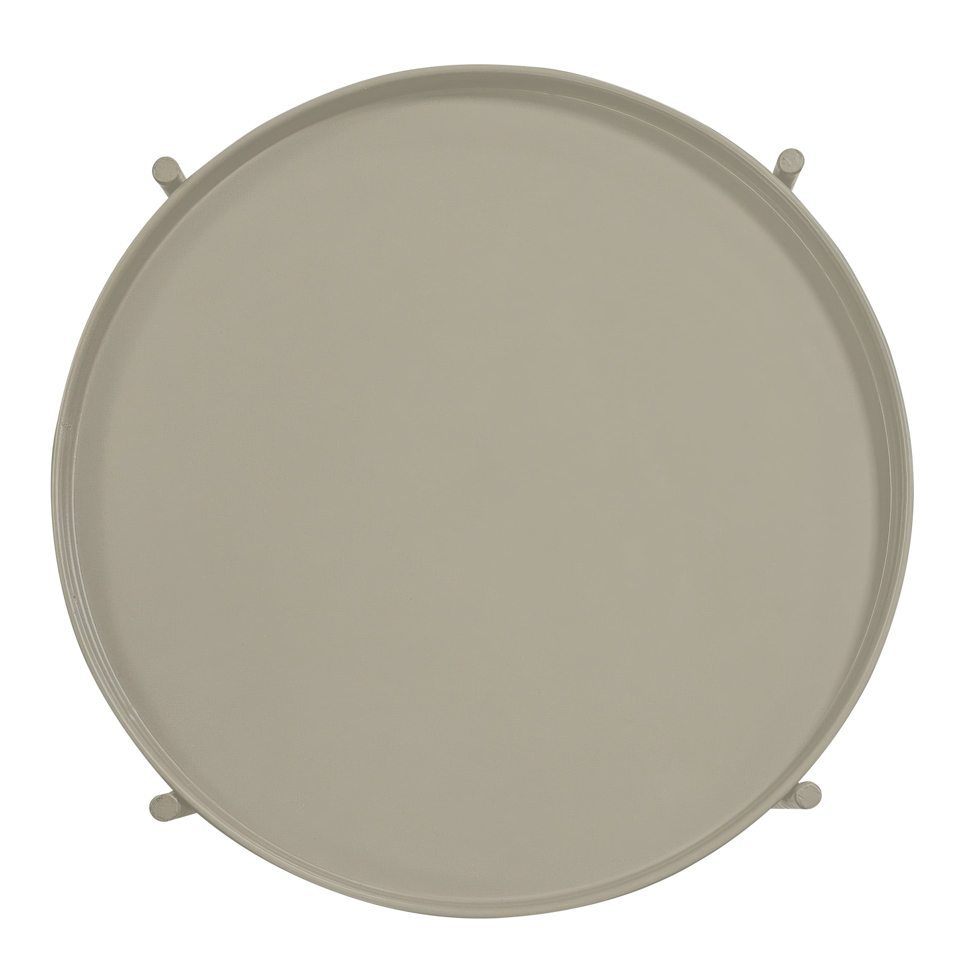 18 Inch Modern Side End Table, Round Metal Tray Top, Foldable Legs, Beige Beige Iron