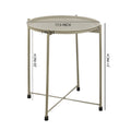 18 Inch Modern Side End Table, Round Metal Tray Top, Foldable Legs, Beige Beige Iron