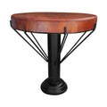26 Inch Handcrafted Round Side End Table, Thick Mango Wood Top, Black Iron Pedestal Base Black Brown Metal & Wood