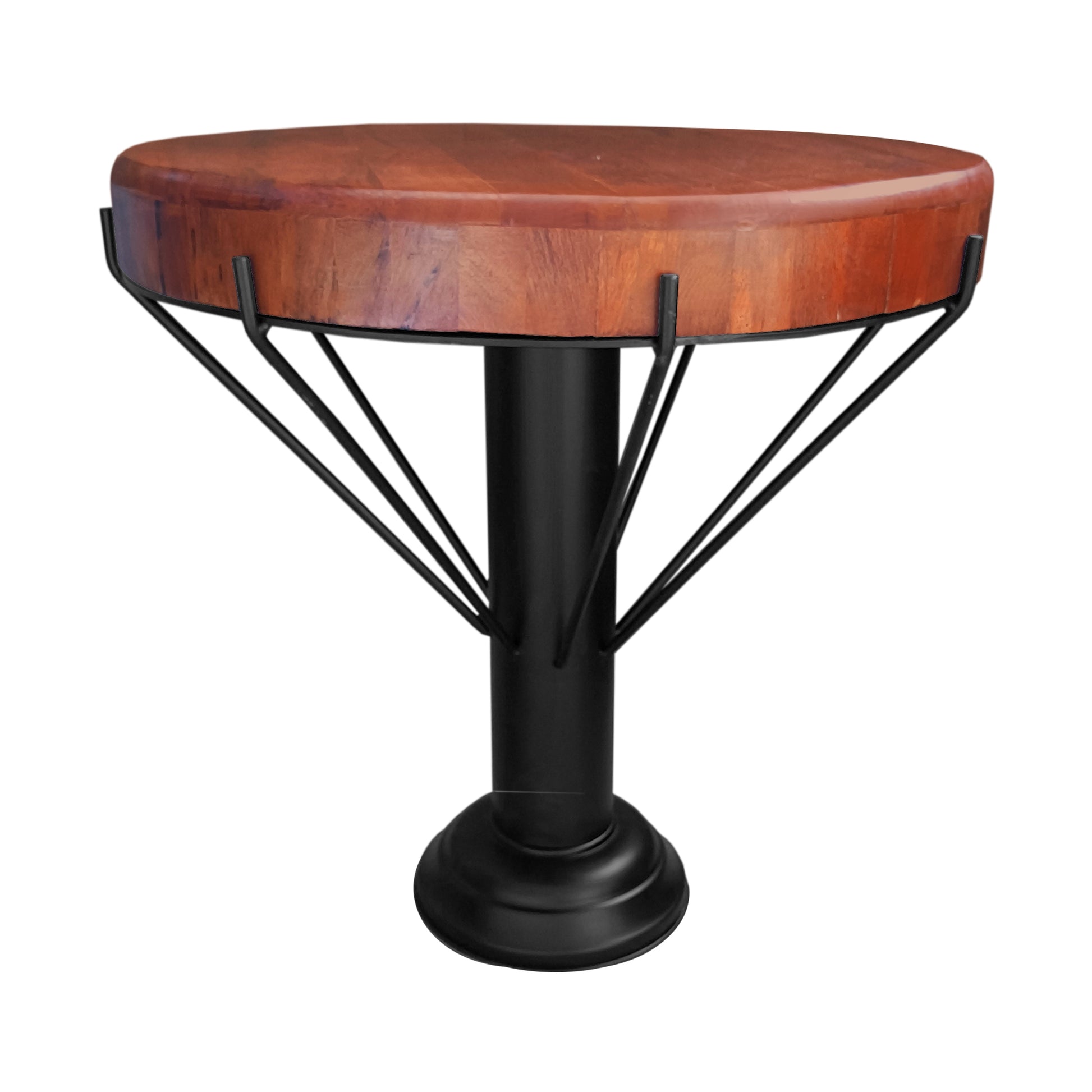 26 Inch Handcrafted Round Side End Table, Thick Mango Wood Top, Black Iron Pedestal Base Black Brown Metal & Wood