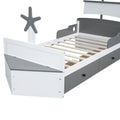 Twin Size Boat Shaped Platform Bed With 2 Drawers,Twin Bed With Storage For Bedroom,Gray Gray Wood