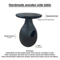14 Inch Side End Table, Artisan Handcrafted Mango Wood, Embossed Teardrop Shaped Base, Black Black Solid Wood