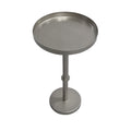 Ara 12 Inch Side End Table, Vintage Sleek Pillar Base, Round Tray Top, Matte Nickel Finish Antique Silver Iron