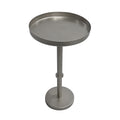 Ara 12 Inch Side End Table, Vintage Sleek Pillar Base, Round Tray Top, Matte Nickel Finish Antique Silver Iron