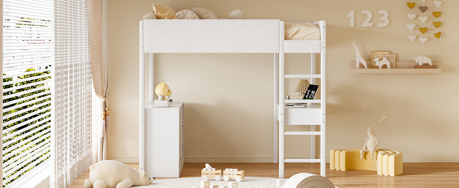 Full Size Teddy Fleeceloft Bed Wood Bed, White Full White Fleece