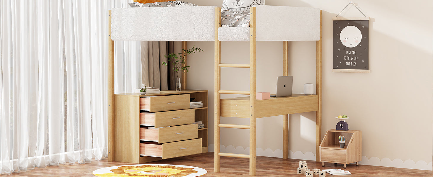 Full Size Teddy Fleeceloft Bed Wood Bed, Natural Full Natural Fleece