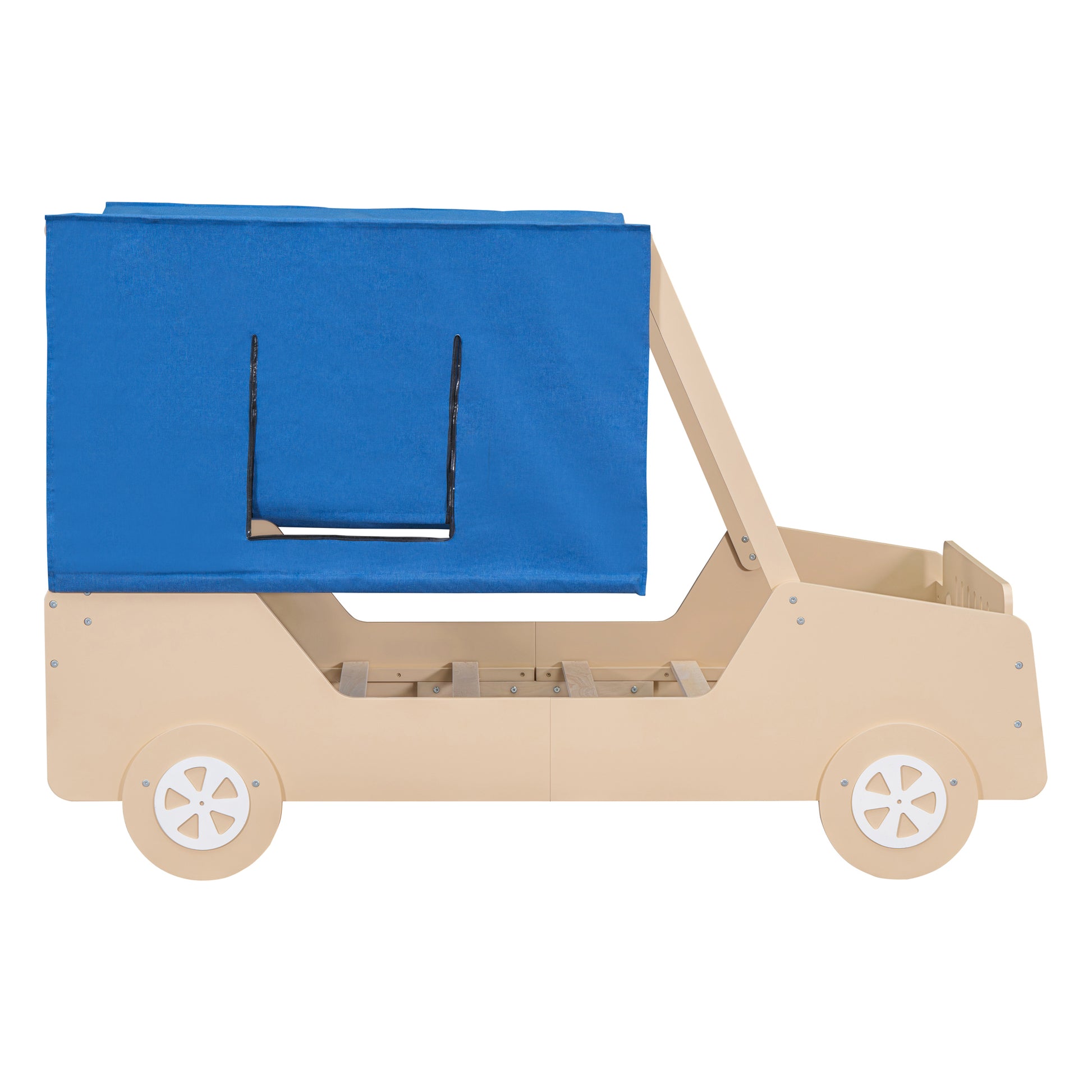 Twin Size Car Shaped Bed With Tents,Natural Natural Plywood