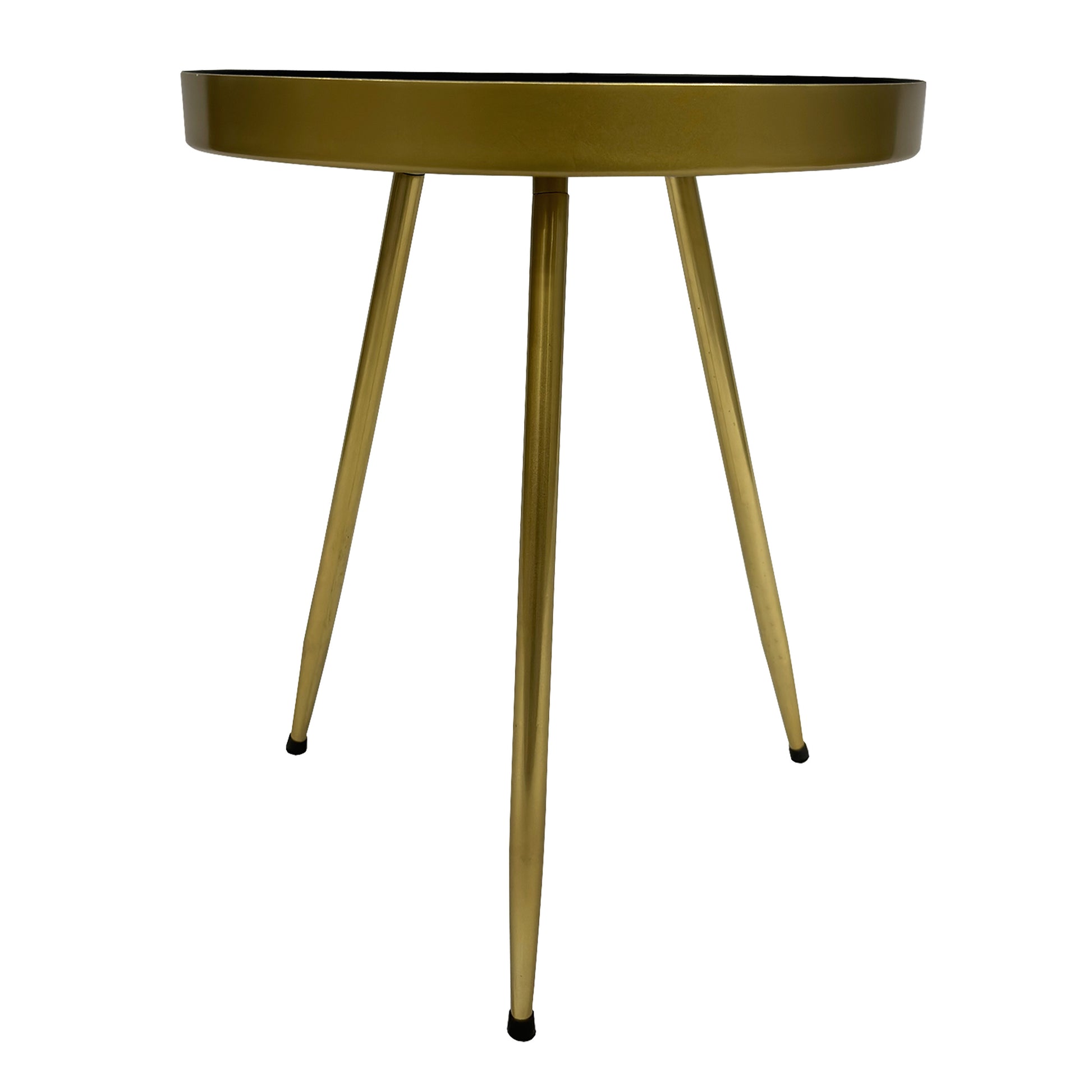 Enid 19 Inch Side End Table, Iron Brass Plating, Black Matte Top, Modern Sleek Angled Legs Antique Brass Black Iron