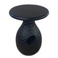 14 Inch Side End Table, Artisan Handcrafted Mango Wood, Embossed Teardrop Shaped Base, Black Black Solid Wood