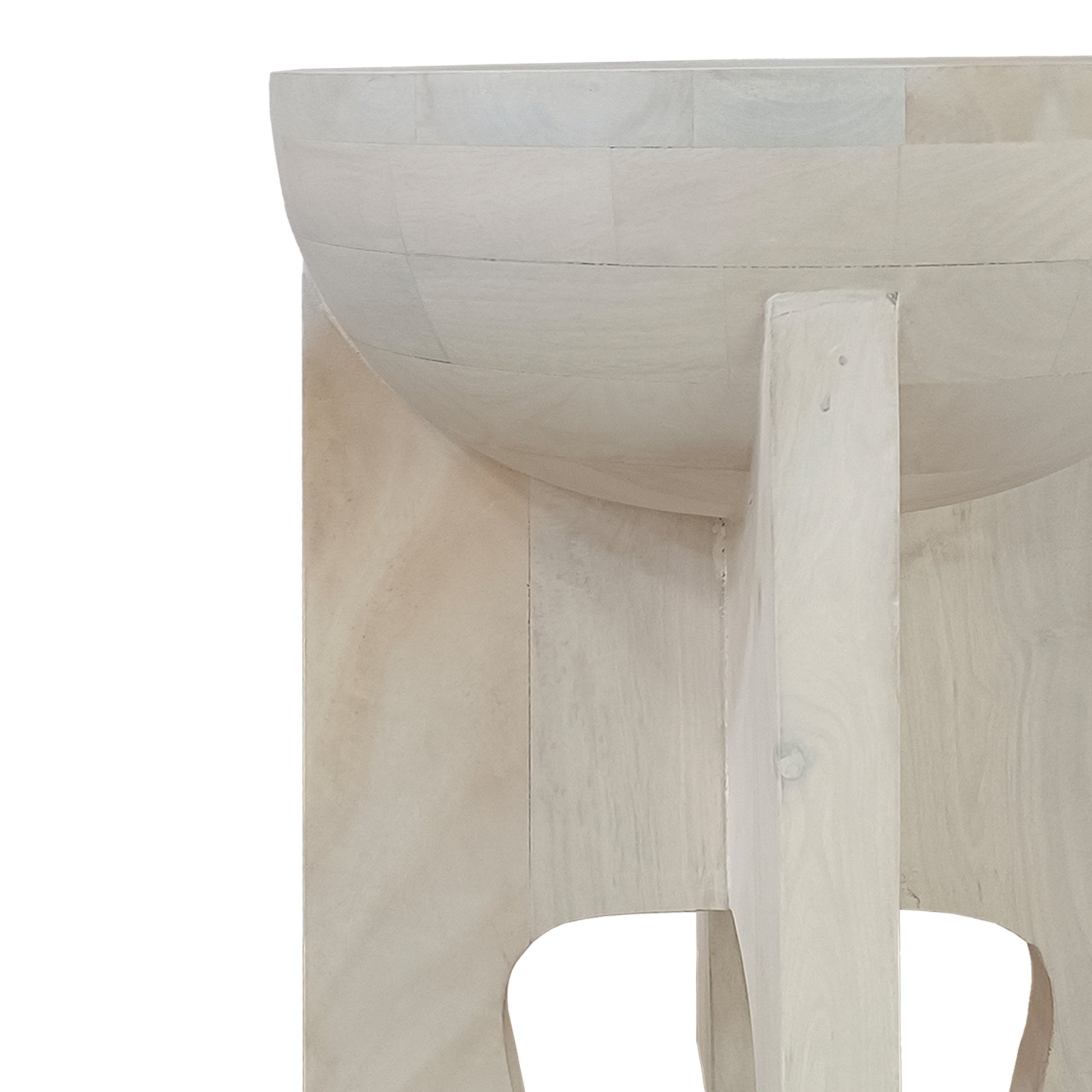 Tomas 20 Inch Side End Table, Mango Wood Drum Top, Classic Washed White White Solid Wood