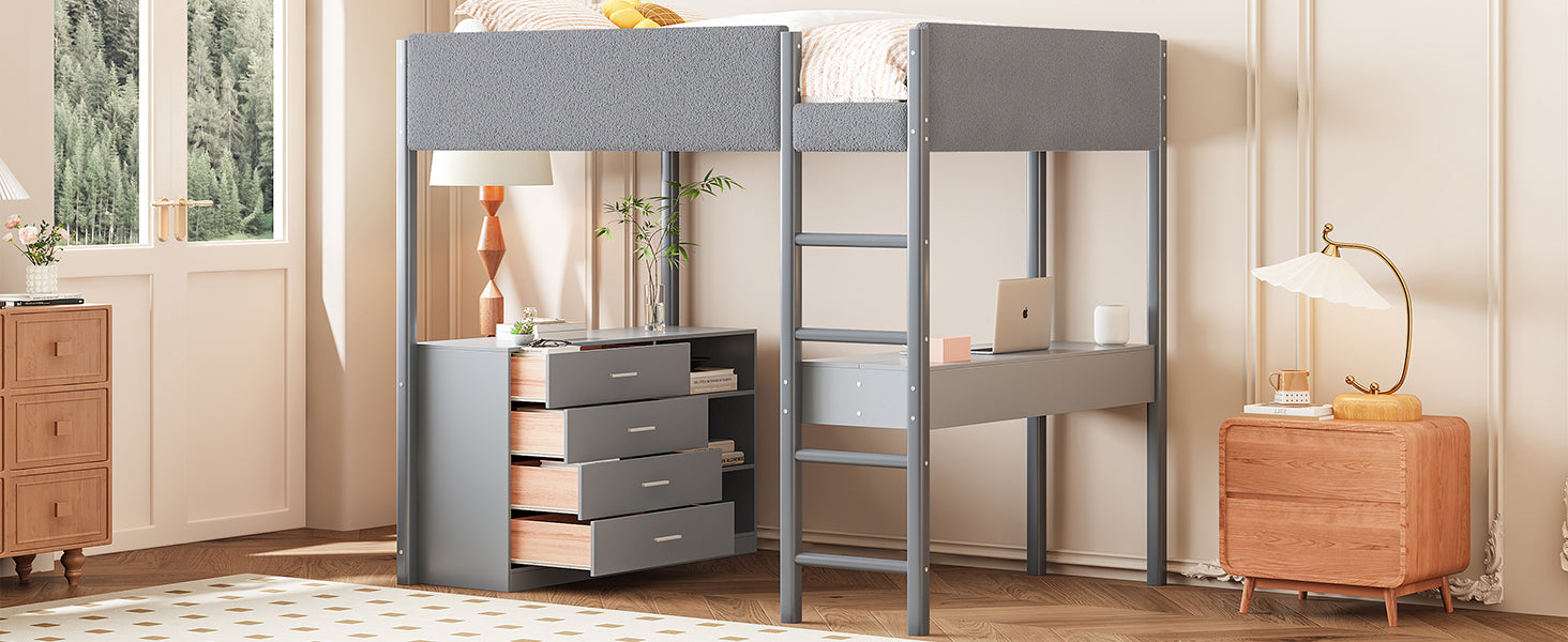 Full Size Teddy Fleeceloft Bed Wood Bed, Gray Full Gray Fleece