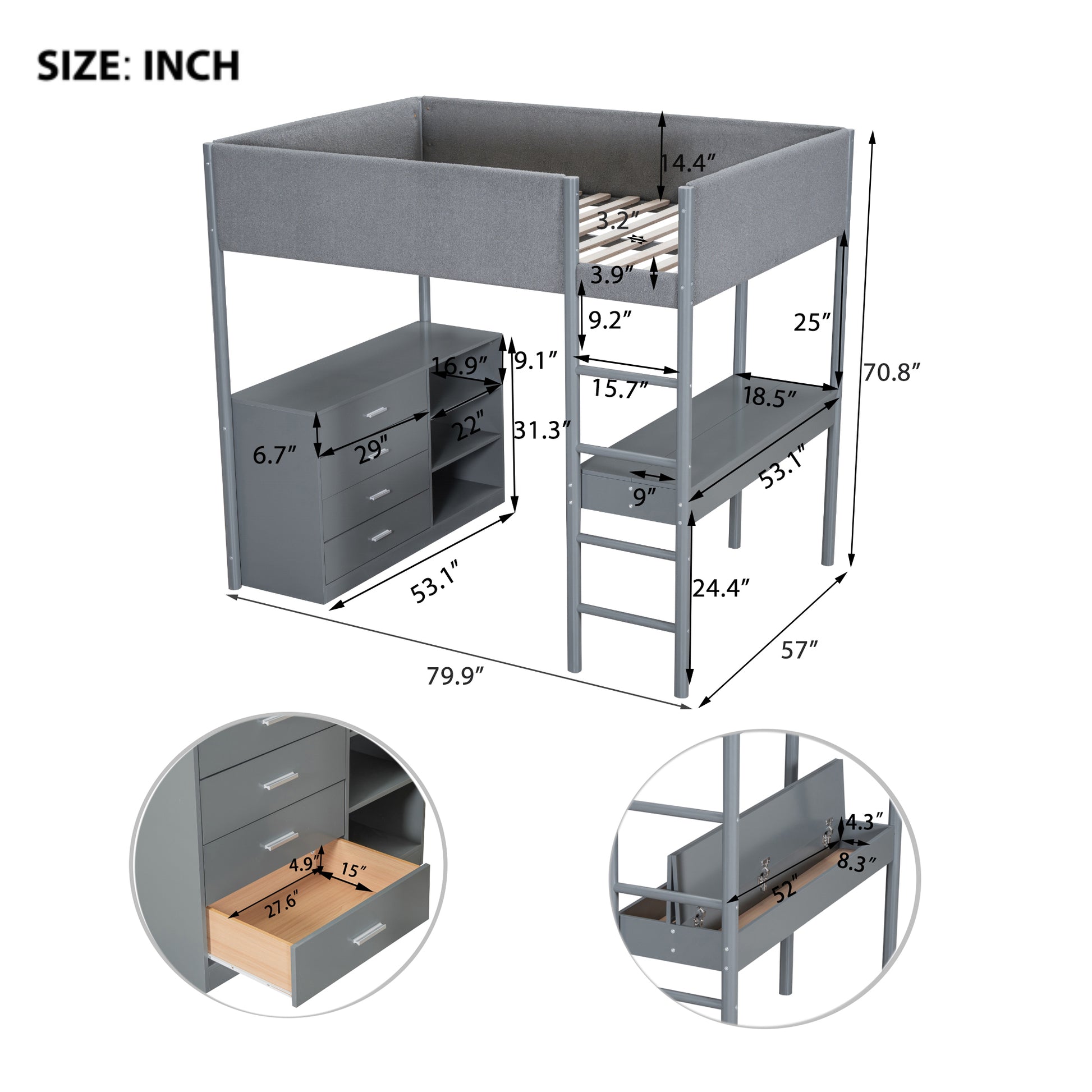Full Size Teddy Fleeceloft Bed Wood Bed, Gray Full Gray Fleece