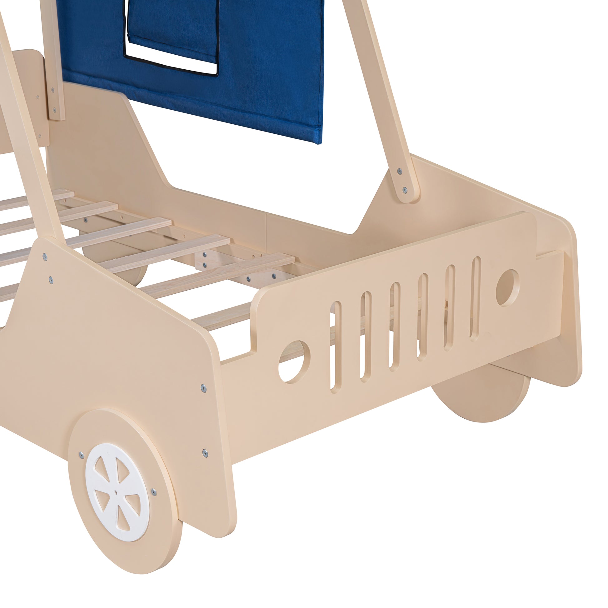 Twin Size Car Shaped Bed With Tents,Natural Natural Plywood