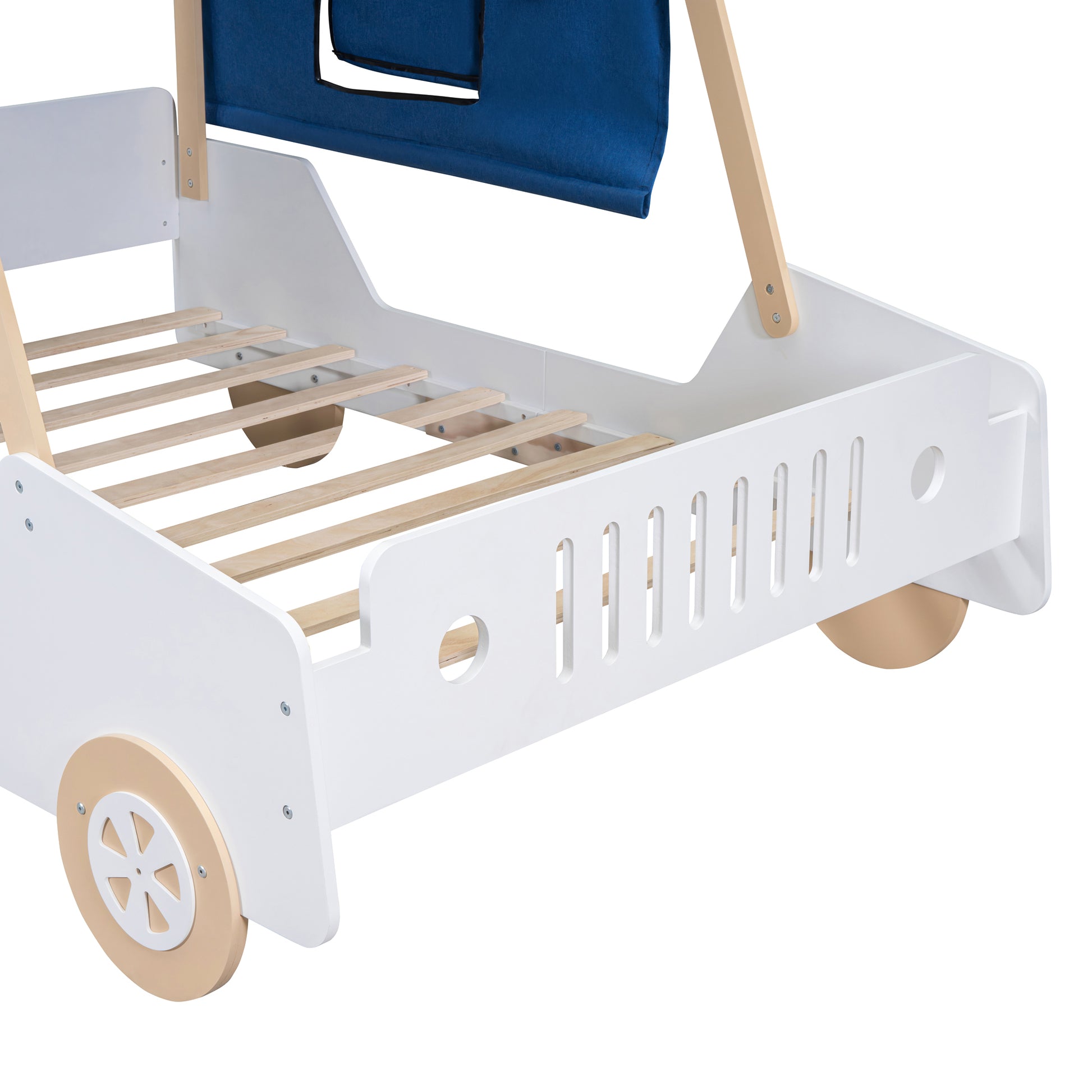Full Size Car Shaped Bed With Tents,White Natural White Natural Plywood