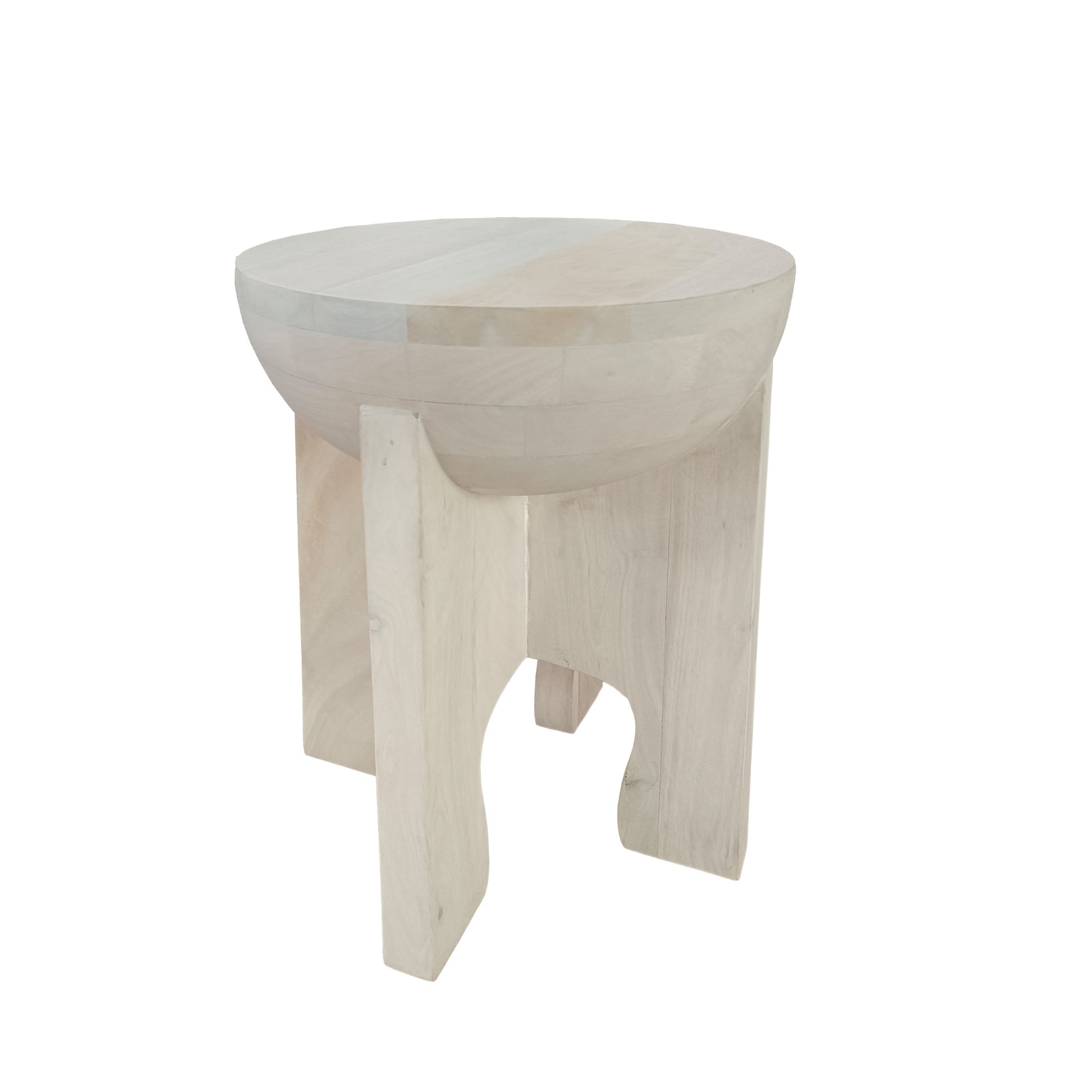 Tomas 20 Inch Side End Table, Mango Wood Drum Top, Classic Washed White White Solid Wood