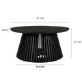 Ridge 32 Inch Handcrafted Round Coffee Table, Mango Wood, Slatted Flared Base, Black Black Solid Wood