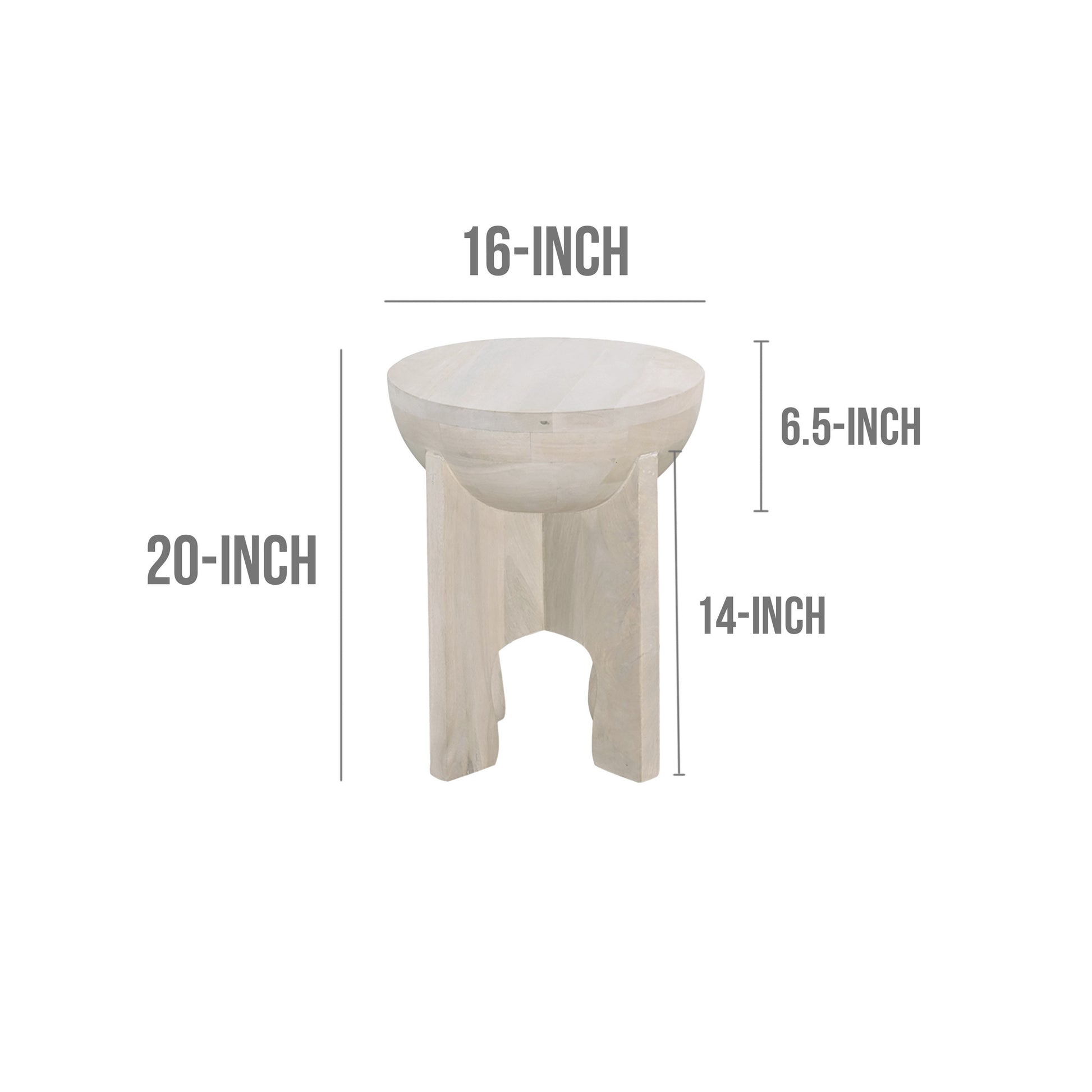 Tomas 20 Inch Side End Table, Mango Wood Drum Top, Classic Washed White White Solid Wood