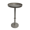 Ara 12 Inch Side End Table, Vintage Sleek Pillar Base, Round Tray Top, Matte Nickel Finish Antique Silver Iron