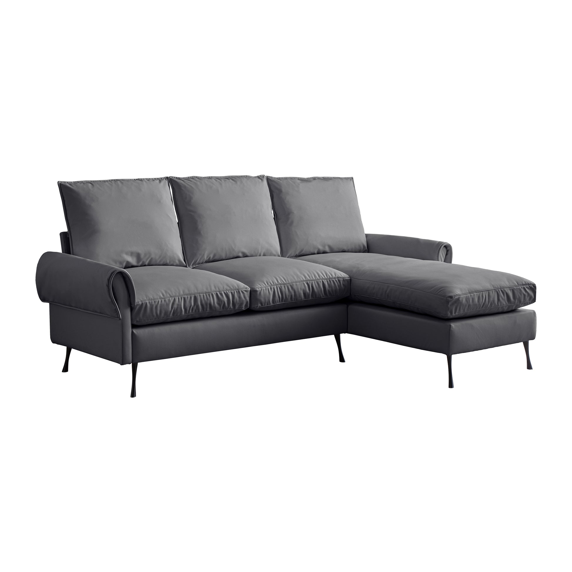 81"Modern Sectional Technical Leather L Shaped Sofa Couch With Reversible Chaise Lounge Dark Grey Modern Foam Technical Leather