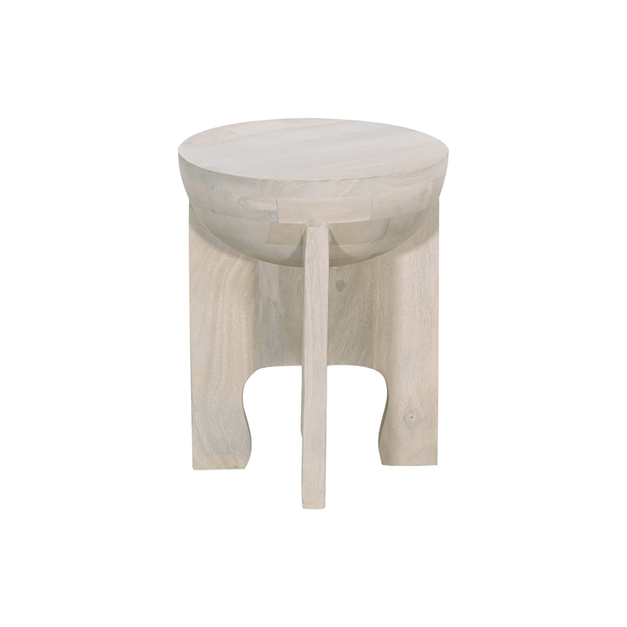 Tomas 20 Inch Side End Table, Mango Wood Drum Top, Classic Washed White White Solid Wood