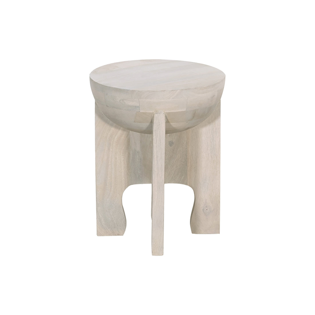 Tomas 20 Inch Side End Table, Mango Wood Drum Top, Classic Washed White White Solid Wood
