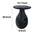 14 Inch Side End Table, Artisan Handcrafted Mango Wood, Embossed Teardrop Shaped Base, Black Black Solid Wood