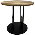 22 Inch Side End Table, Round Natural Mango Wood Top, Black Iron U Shaped Legs Black Brown Metal & Wood