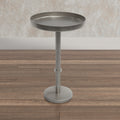 Ara 12 Inch Side End Table, Vintage Sleek Pillar Base, Round Tray Top, Matte Nickel Finish Antique Silver Iron