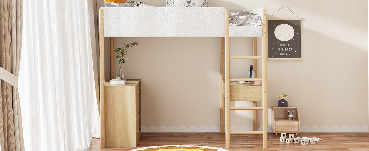 Full Size Teddy Fleeceloft Bed Wood Bed, Natural Full Natural Fleece