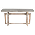 59 Inch Artisan Sideboard Console Table With Geometric Interlocked Base, Distressed Matte Gray Gray Solid Wood