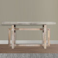 59 Inch Artisan Sideboard Console Table With Geometric Interlocked Base, Distressed Matte Gray Gray Solid Wood