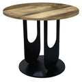 22 Inch Side End Table, Round Natural Mango Wood Top, Black Iron U Shaped Legs Black Brown Metal & Wood
