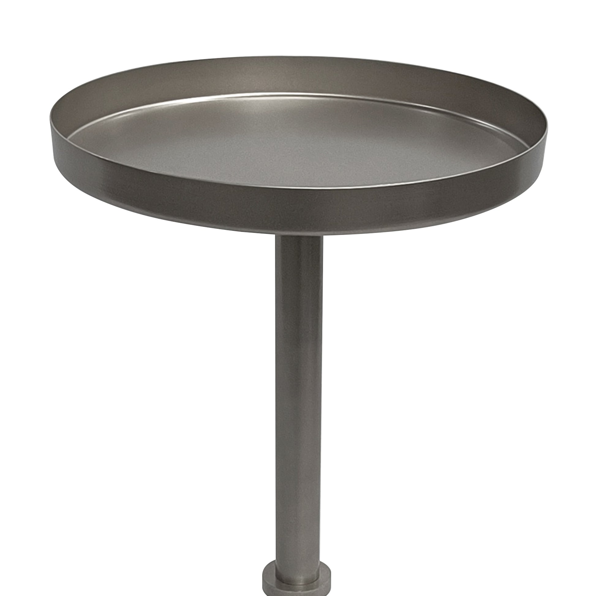 Ara 12 Inch Side End Table, Vintage Sleek Pillar Base, Round Tray Top, Matte Nickel Finish Antique Silver Iron