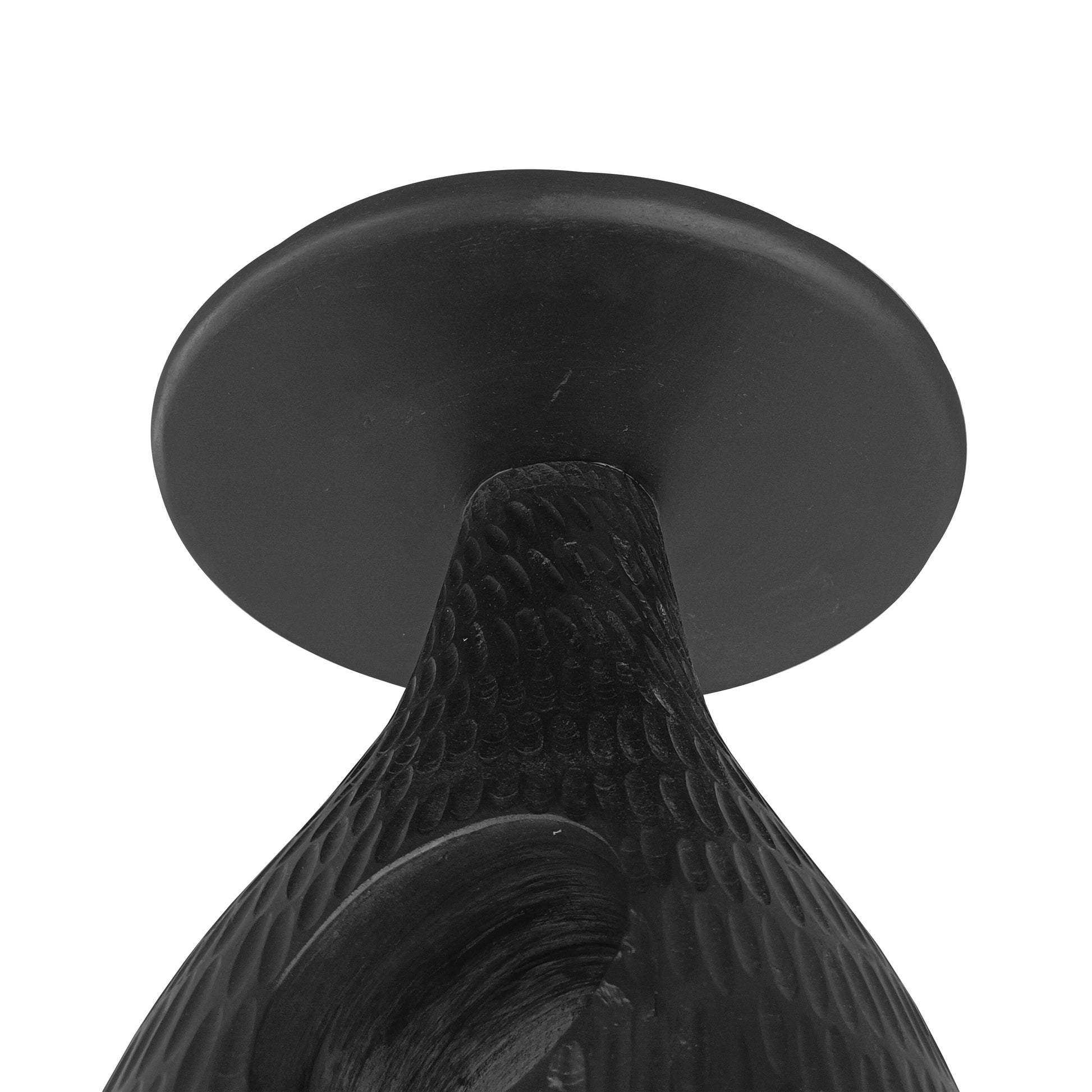 14 Inch Side End Table, Artisan Handcrafted Mango Wood, Embossed Teardrop Shaped Base, Black Black Solid Wood