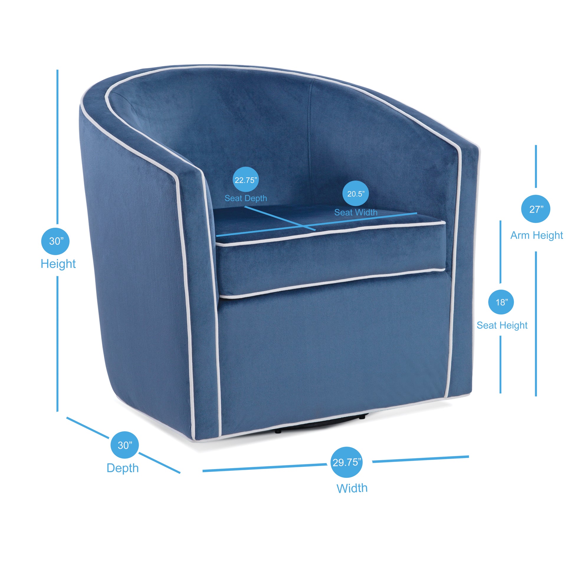Kendall Blue Swivel Chair Blue Mid Century Modern Foam Velvet