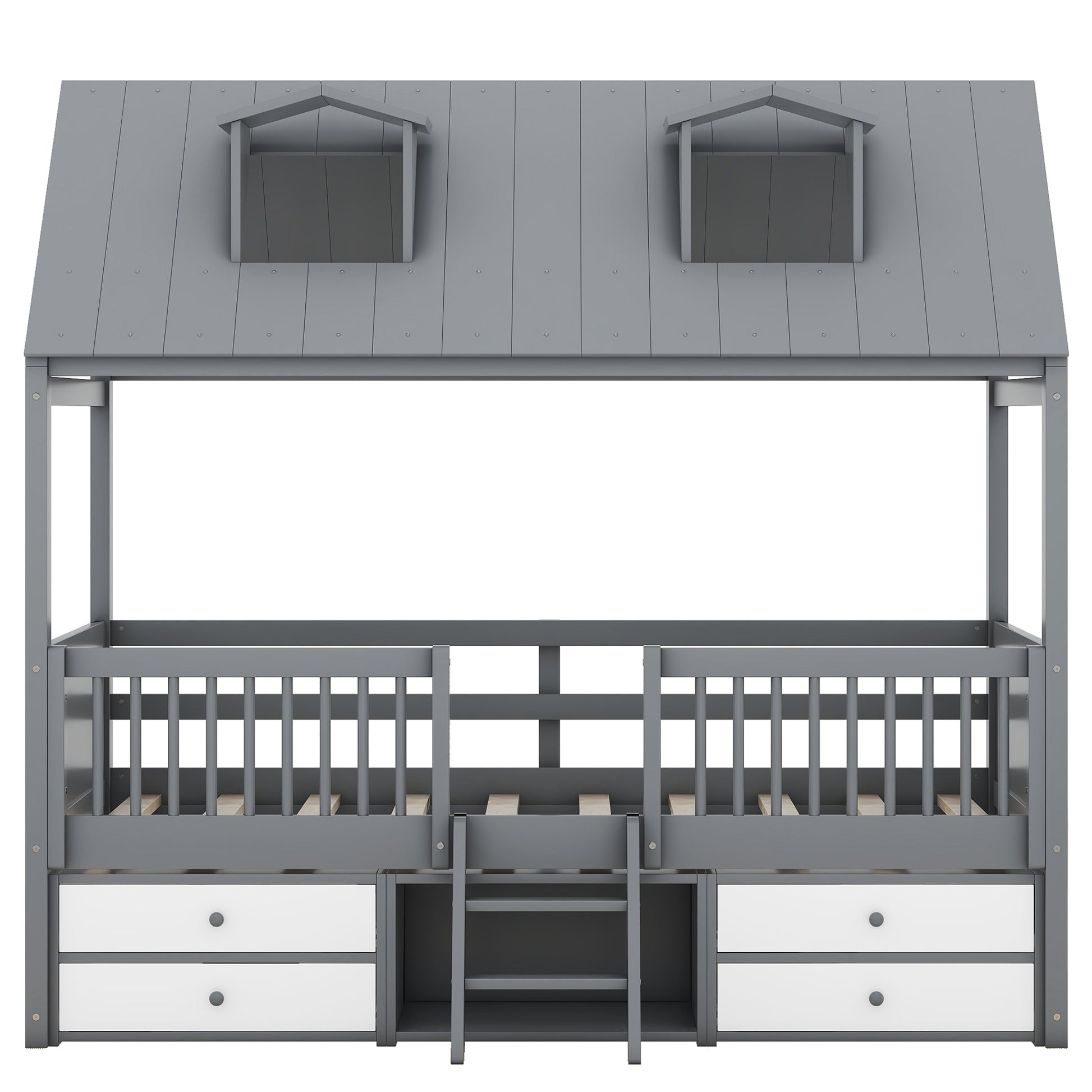 Twin Size Wood Bed House Bed Frame,Gray Box Spring Not Required Twin Gray Wood Pine Bed Frame Wood