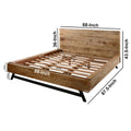 Bree Modern Rustic Queen Size Platform Bed, Brown Acacia & Mango Wood Frame, Black Iron Angled Legs Brown Metal & Wood