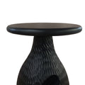 14 Inch Side End Table, Artisan Handcrafted Mango Wood, Embossed Teardrop Shaped Base, Black Black Solid Wood