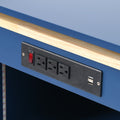 K&K Rolling Kitchen Island With Extended Table, Kitchen Island On Wheels With Led Lights,Power Outlets And 2 Fluted Glass Doors, Kitchen Island With A Storage Compartment And Side 3 Open Shelves, Navy Navy Blue Kitchen Classic,European,Modern Rectangular