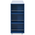 K&K Rolling Kitchen Island With Extended Table, Kitchen Island On Wheels With Led Lights,Power Outlets And 2 Fluted Glass Doors, Kitchen Island With A Storage Compartment And Side 3 Open Shelves, Navy Navy Blue Kitchen Classic,European,Modern Rectangular