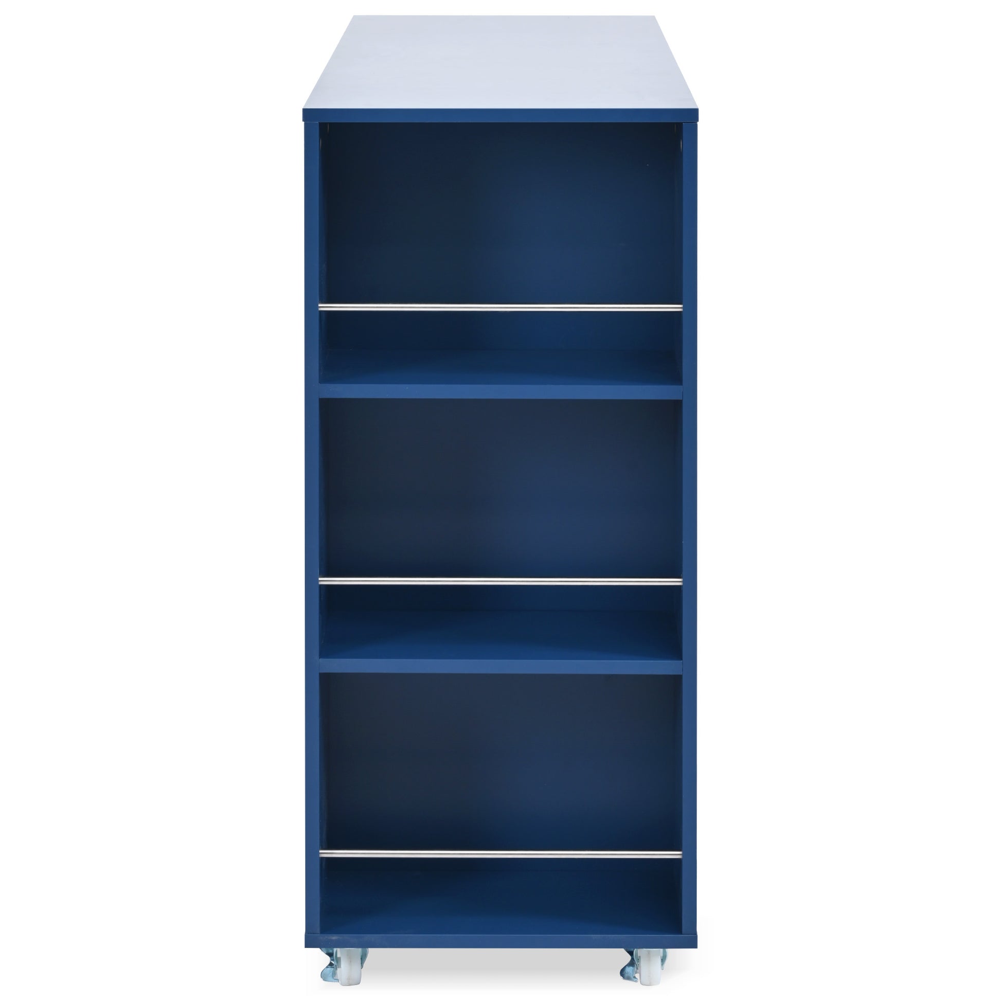 K&K Rolling Kitchen Island With Extended Table, Kitchen Island On Wheels With Led Lights,Power Outlets And 2 Fluted Glass Doors, Kitchen Island With A Storage Compartment And Side 3 Open Shelves, Navy Navy Blue Kitchen Classic,European,Modern Rectangular