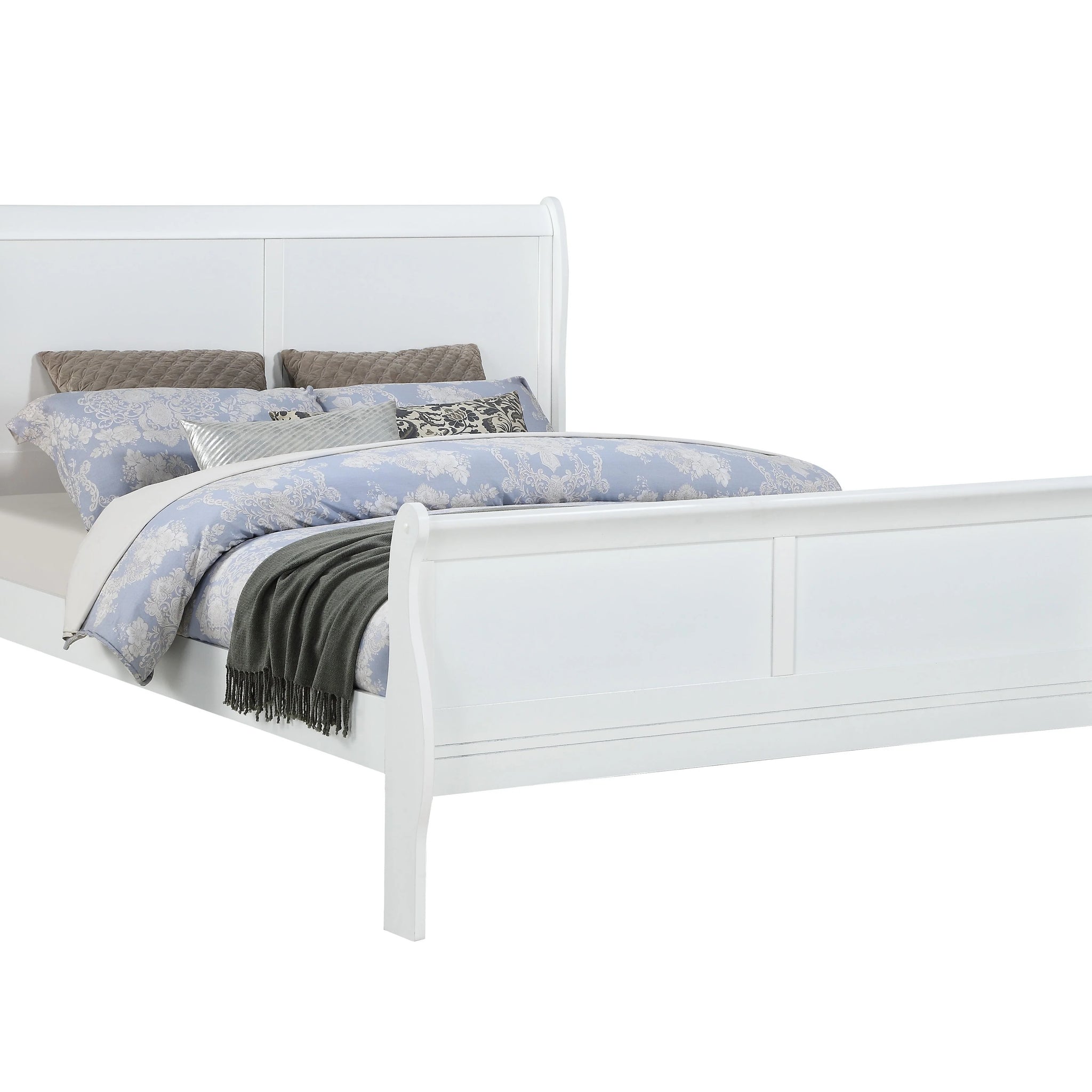 Queen Size Bed White Louis Phillipe Solid Wood 1Pc Bed Bedroom Sleigh Bed Bedroom Furniture Box Spring Required Queen White White Bedroom Contemporary,Modern Bed Frame Solid Wood