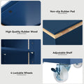 K&K Rolling Kitchen Island With Extended Table, Kitchen Island On Wheels With Led Lights,Power Outlets And 2 Fluted Glass Doors, Kitchen Island With A Storage Compartment And Side 3 Open Shelves, Navy Navy Blue Kitchen Classic,European,Modern Rectangular