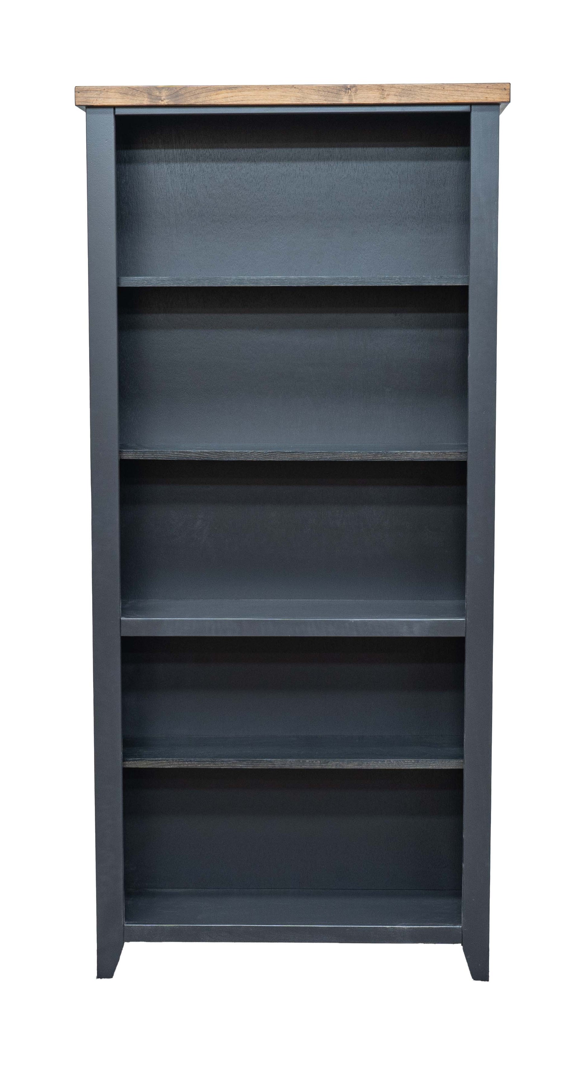 Essex 72 Inch High 5 Shelf Bookcase, No Assembly Required, Black And Whiskey Finish 5 Black Standard Horizontal Office Closed Back Wood Coastal,Farmhouse Poplar Wood