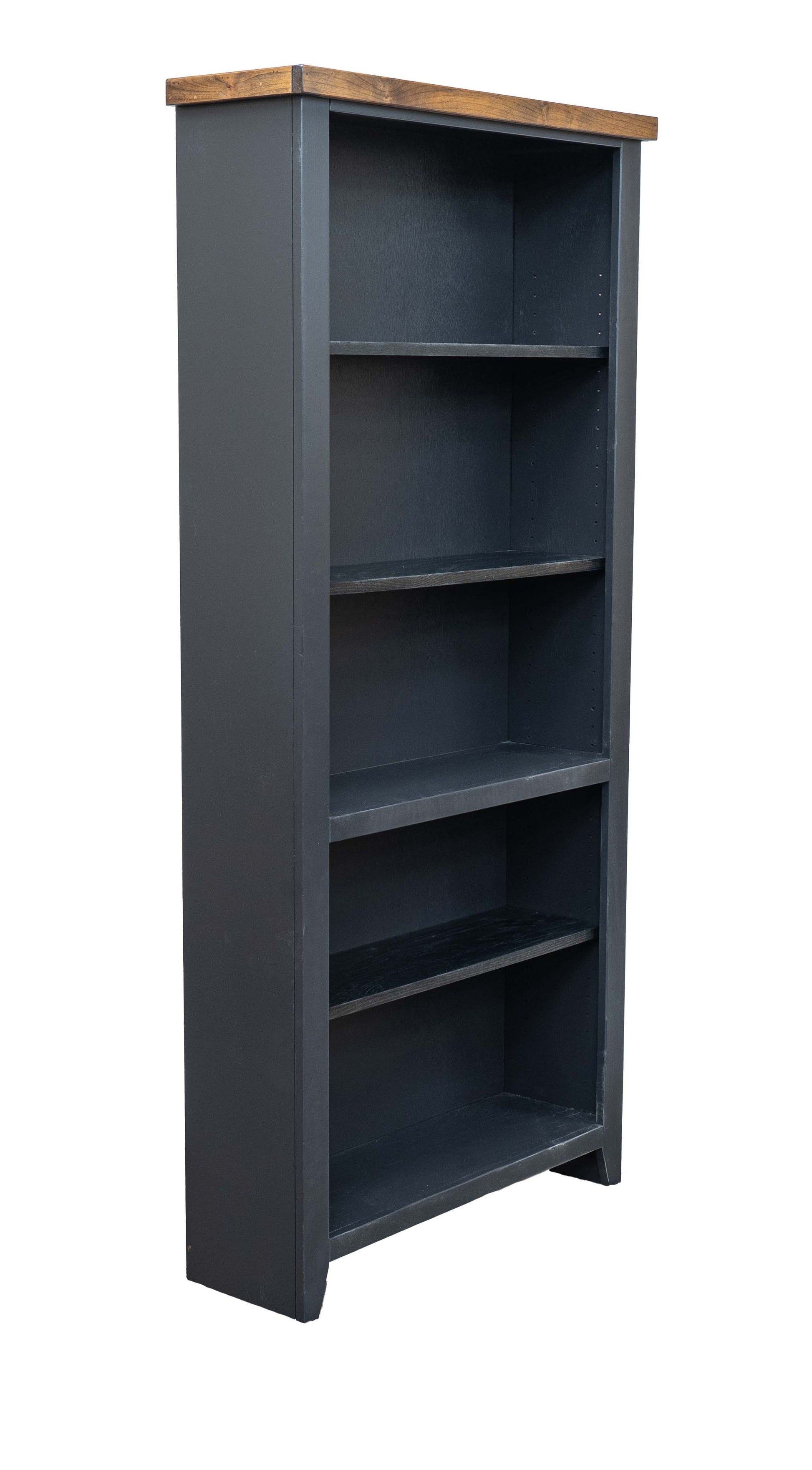Essex 72 Inch High 5 Shelf Bookcase, No Assembly Required, Black And Whiskey Finish 5 Black Standard Horizontal Office Closed Back Wood Coastal,Farmhouse Poplar Wood