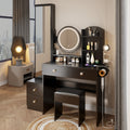 Full Body Mirror Cabinet Round Mirror Led Vanity Table Cushioned Stool, With 2 Ac 2 Usb Power Station,17